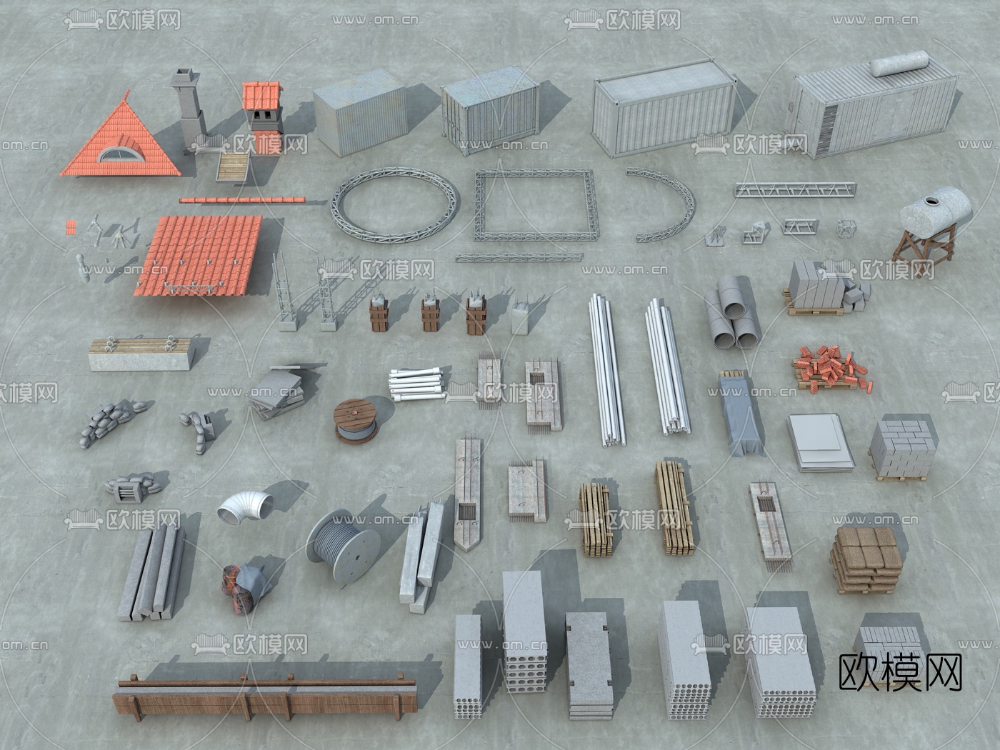 工业风工地混泥土建材3d模型下载