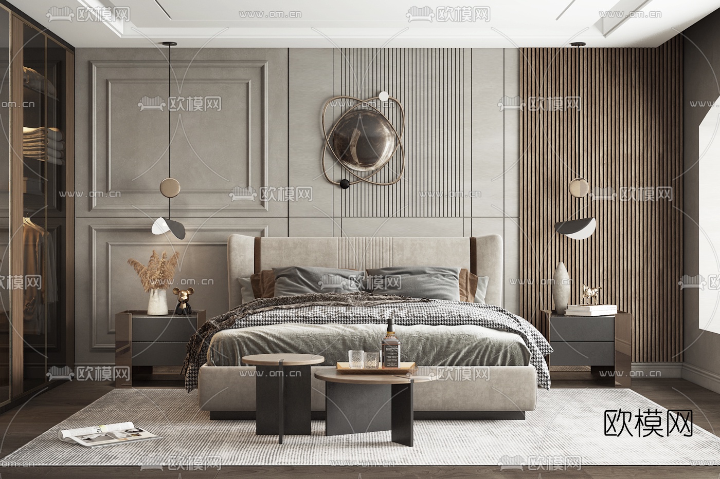 简欧侘寂卧室3d模型下载
