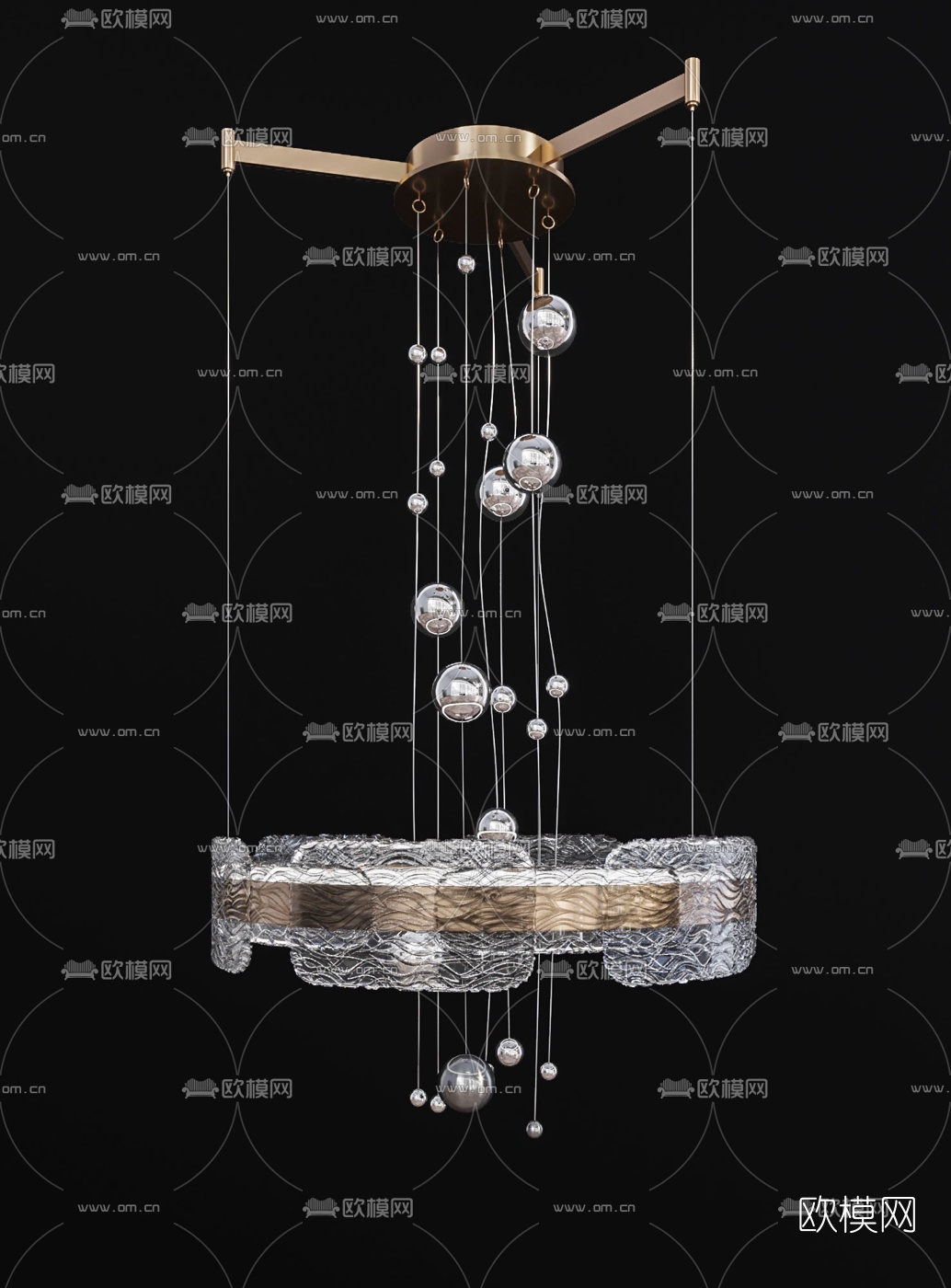 现代轻奢水晶吊灯3d模型下载（渲染图2）