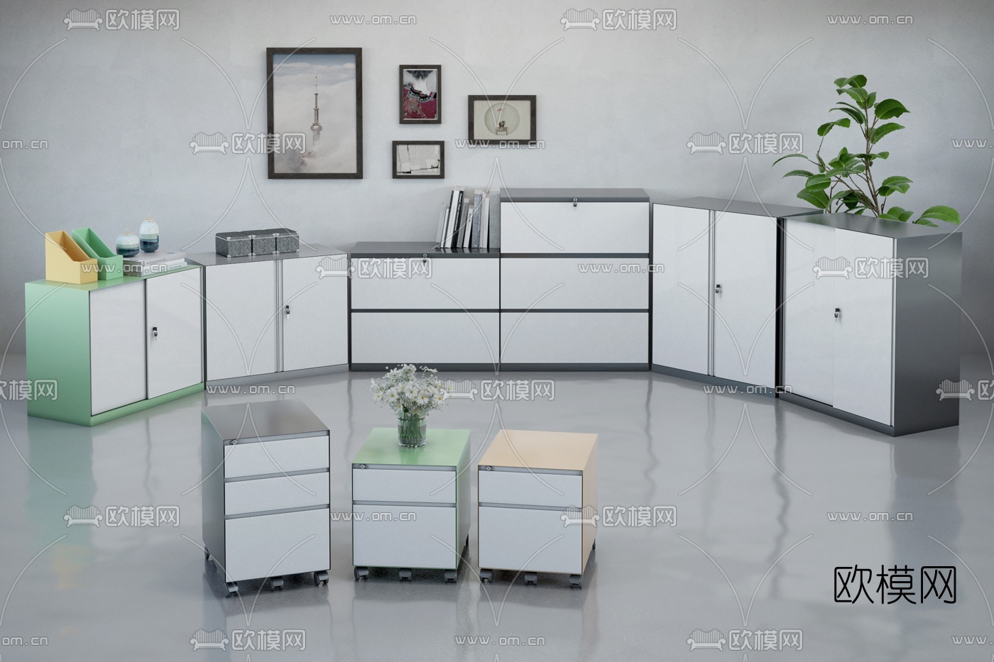 现代资料柜文件柜3d模型下载（渲染图1）