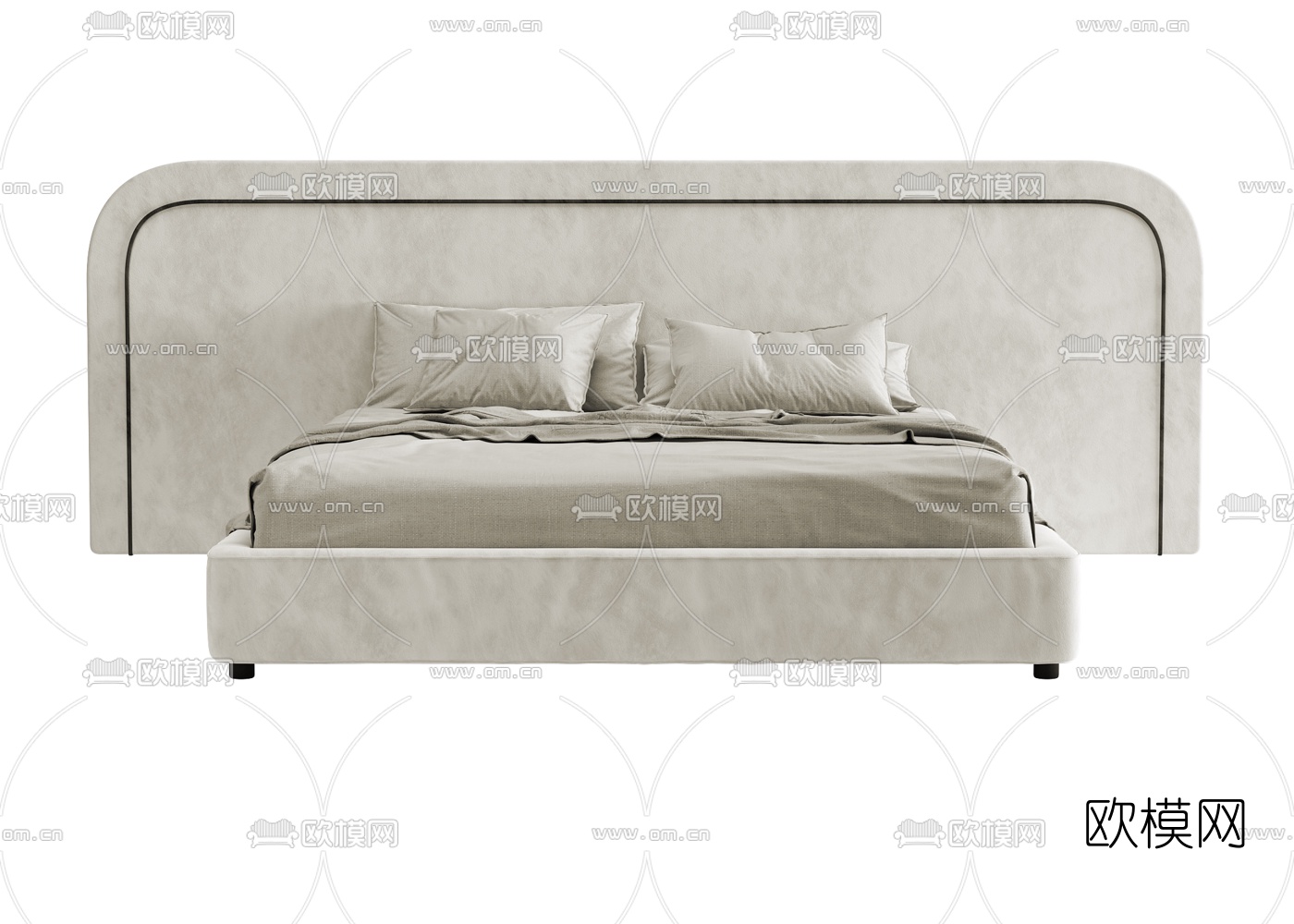 现代绒布双人床3d模型下载