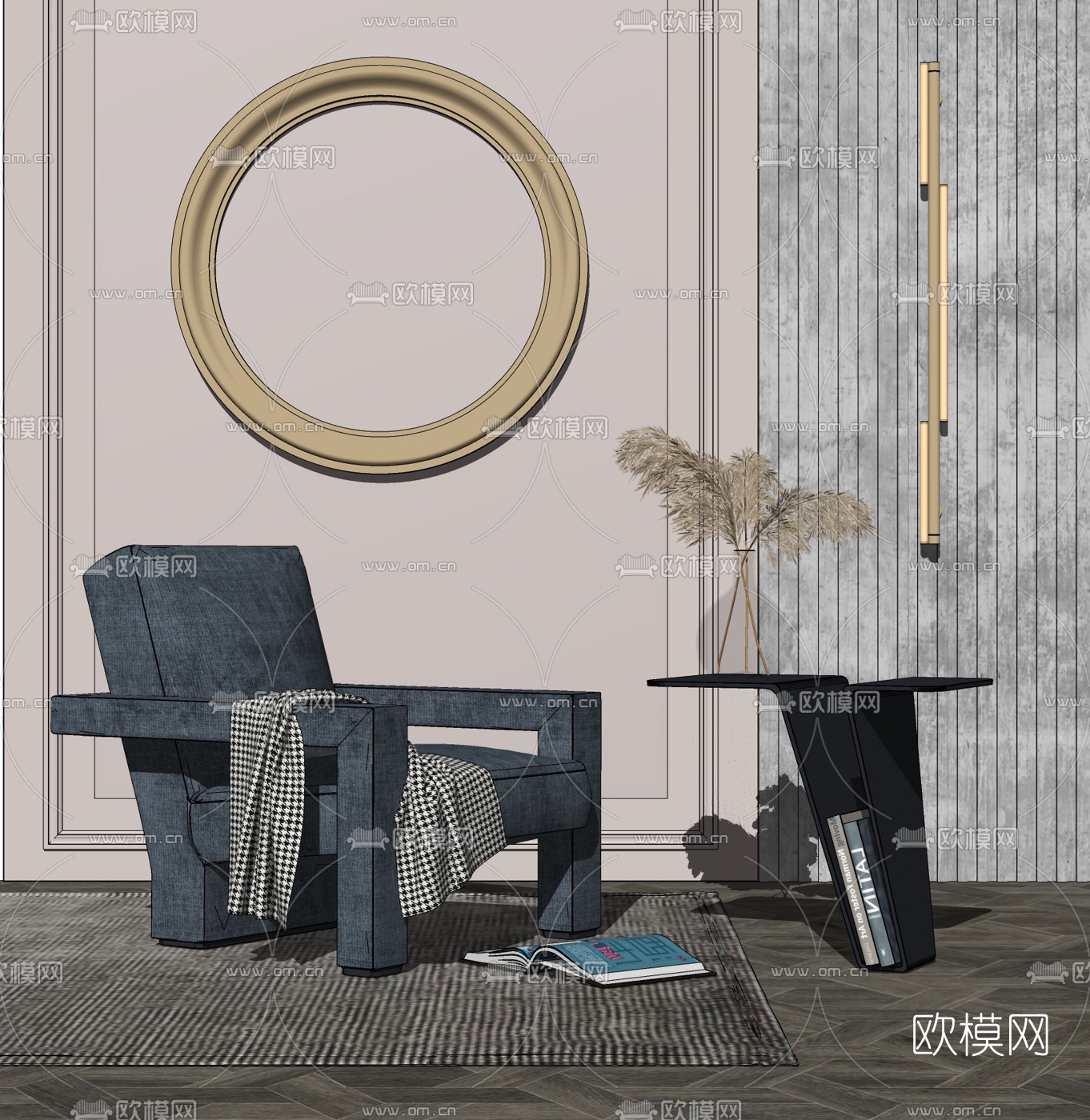 现代布艺单人沙发su模型下载