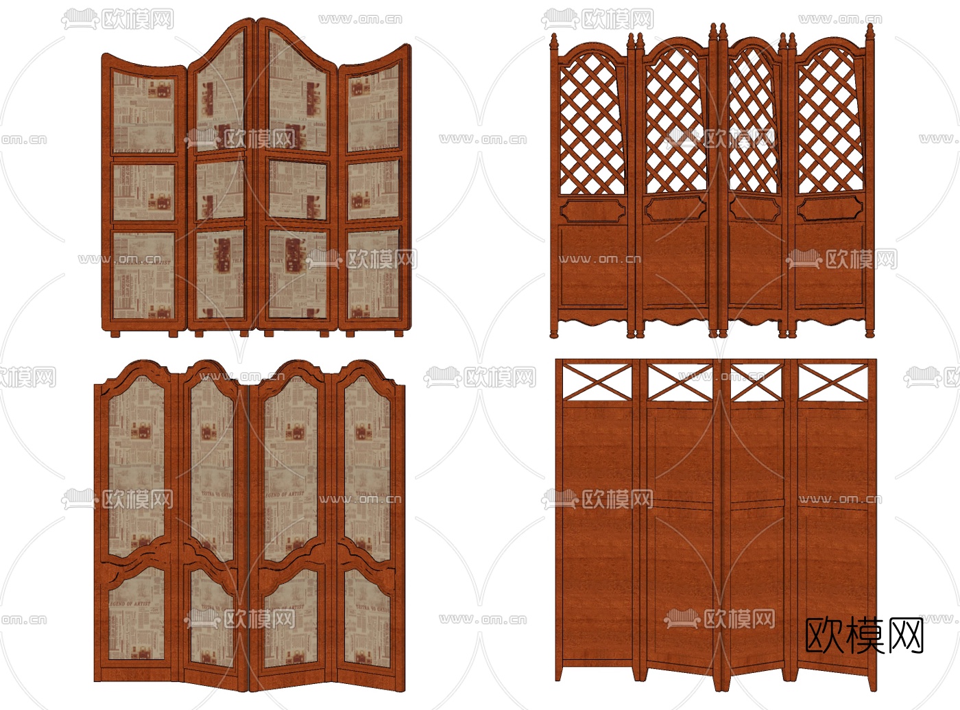 美式屏风隔断su模型下载