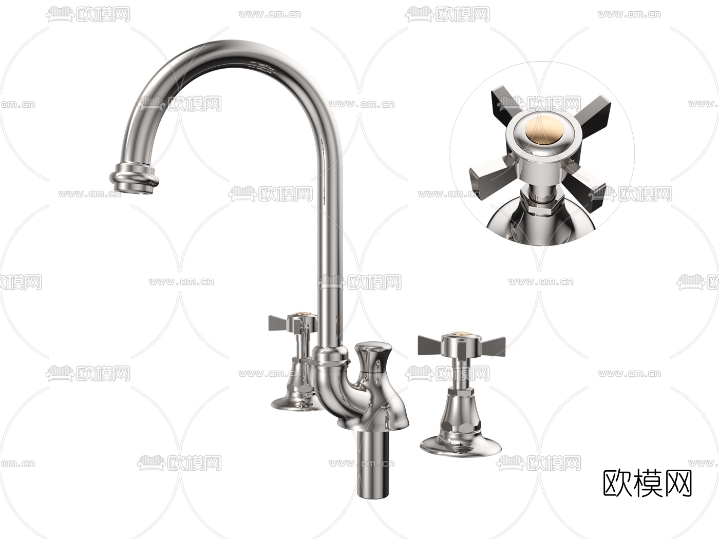 简欧高弯水龙头3d模型下载（渲染图1）