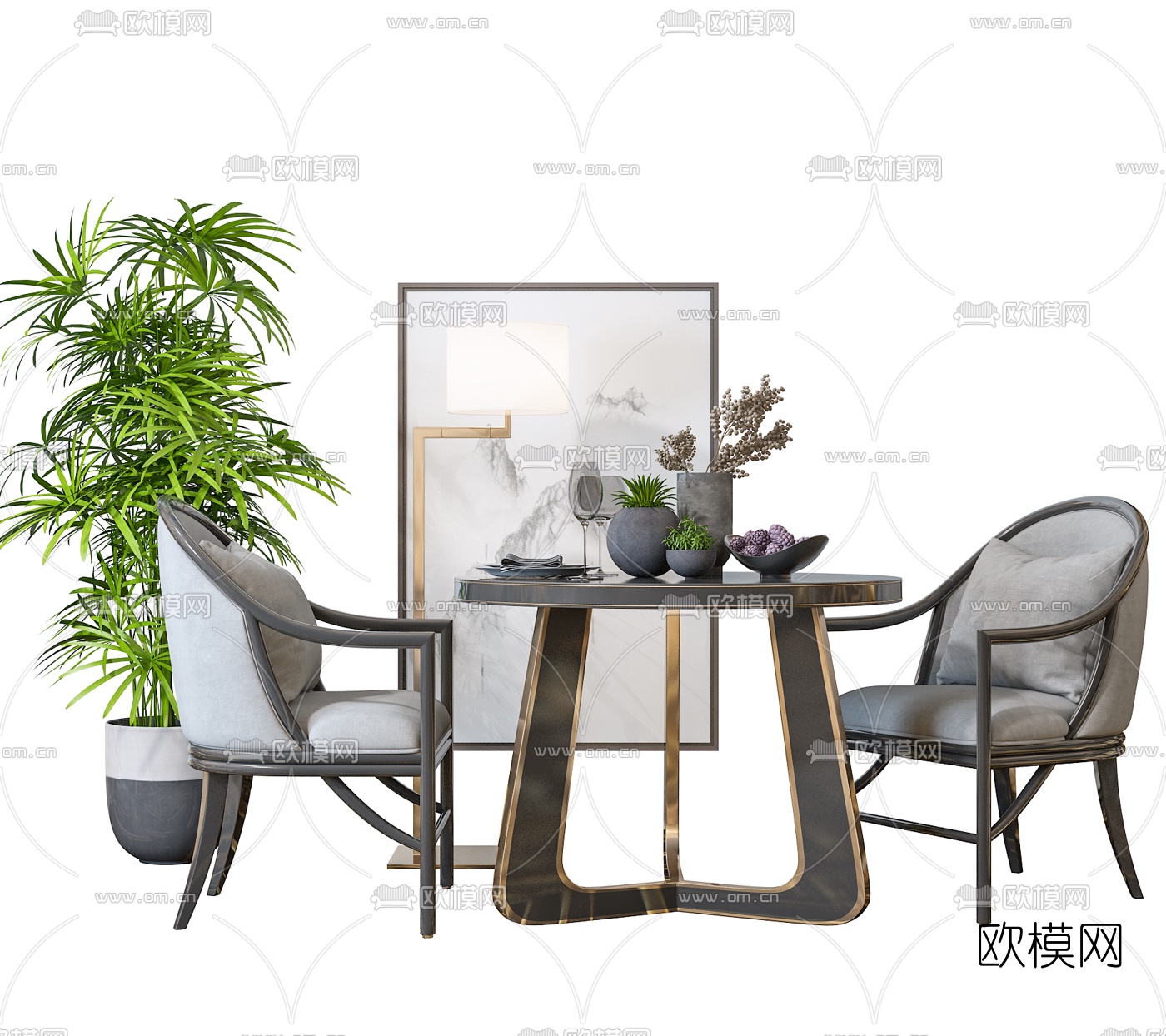 新中式布艺餐桌椅3d模型