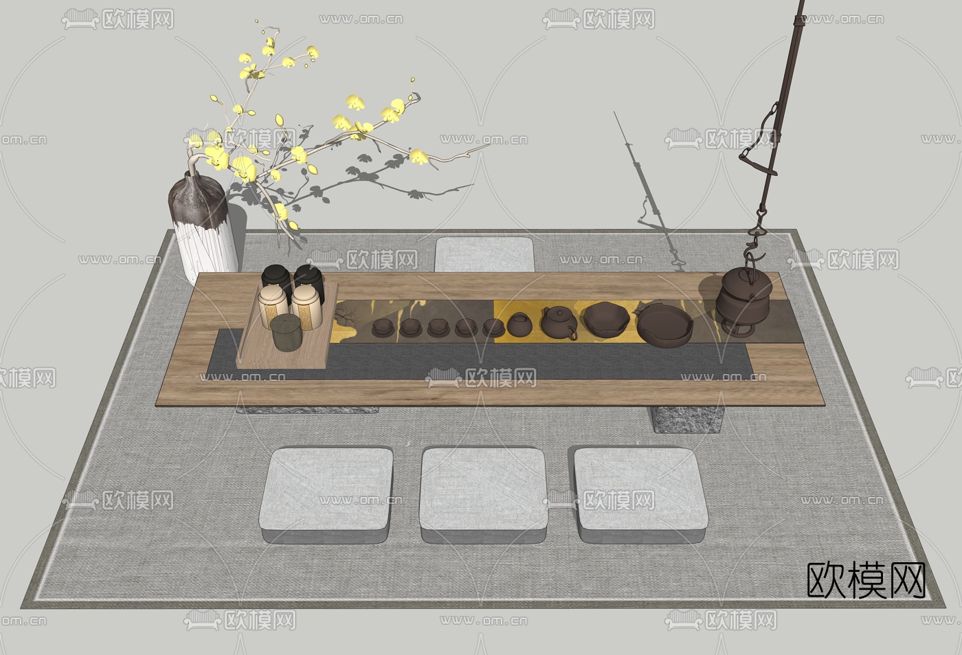 日式榻榻米茶桌椅su模型下载（渲染图1）