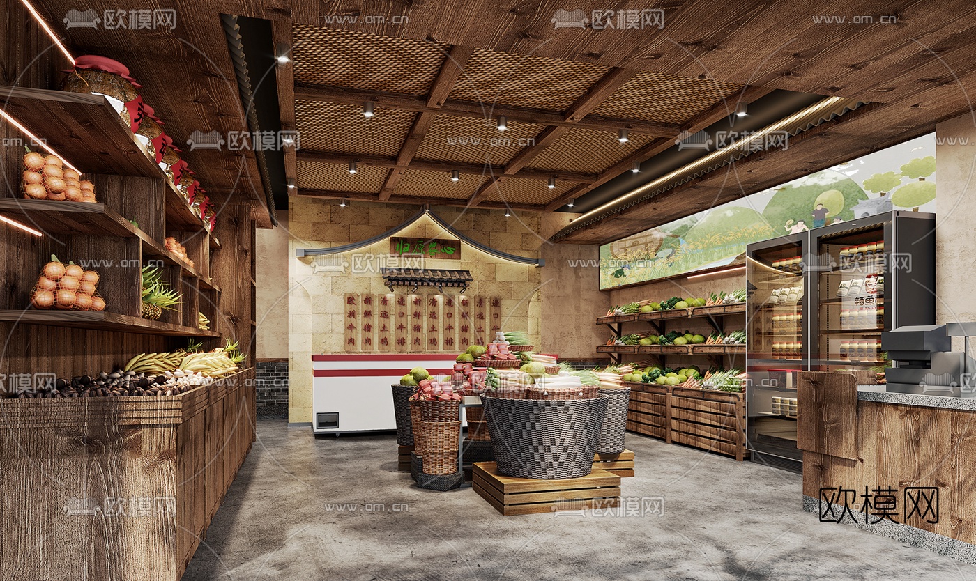 新中式蔬菜水果超市3d模型下载