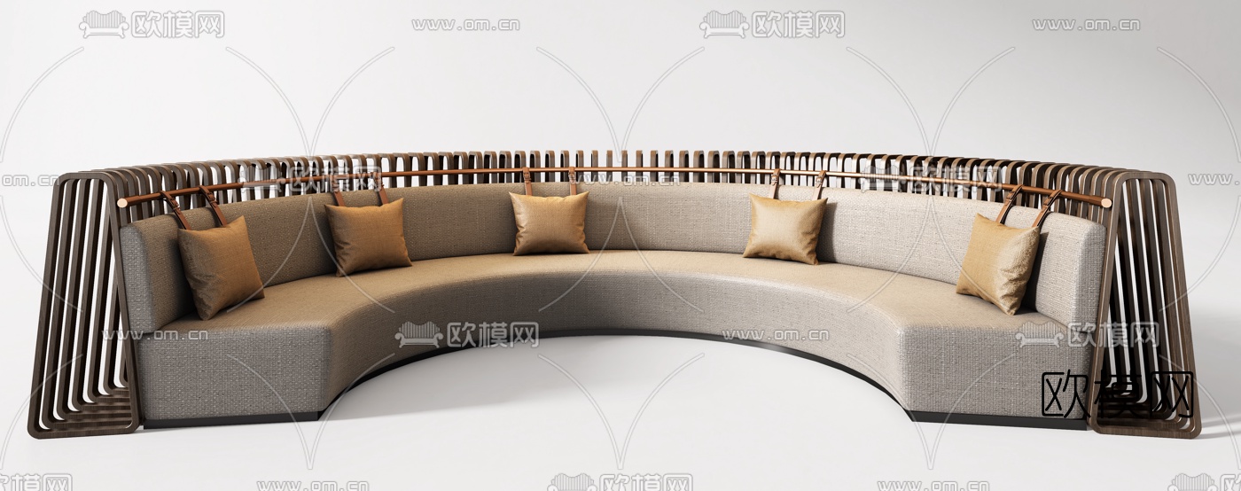 现代布艺弧形卡座沙发3d模型