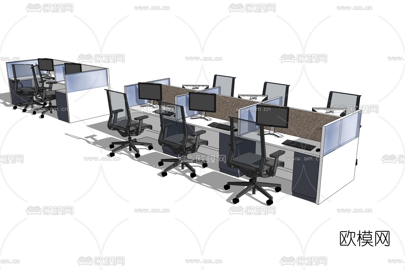 现代卡位办公桌椅免费su模型下载