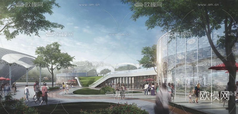 现代文化旅游城鸟瞰su模型下载（渲染图7）