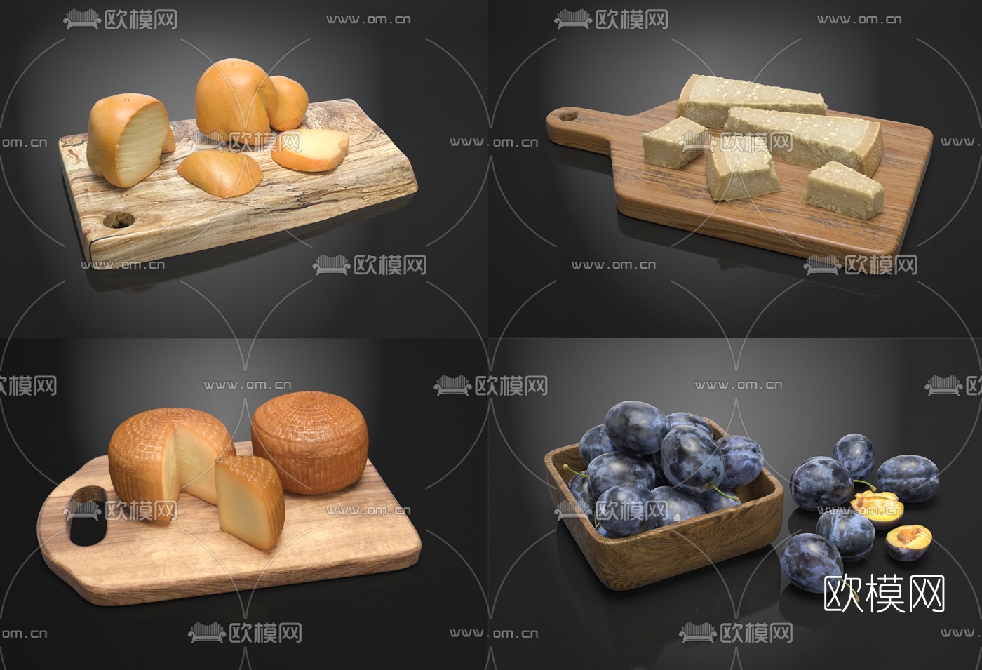 现代蛋糕面包奶酪李子食品3d模型