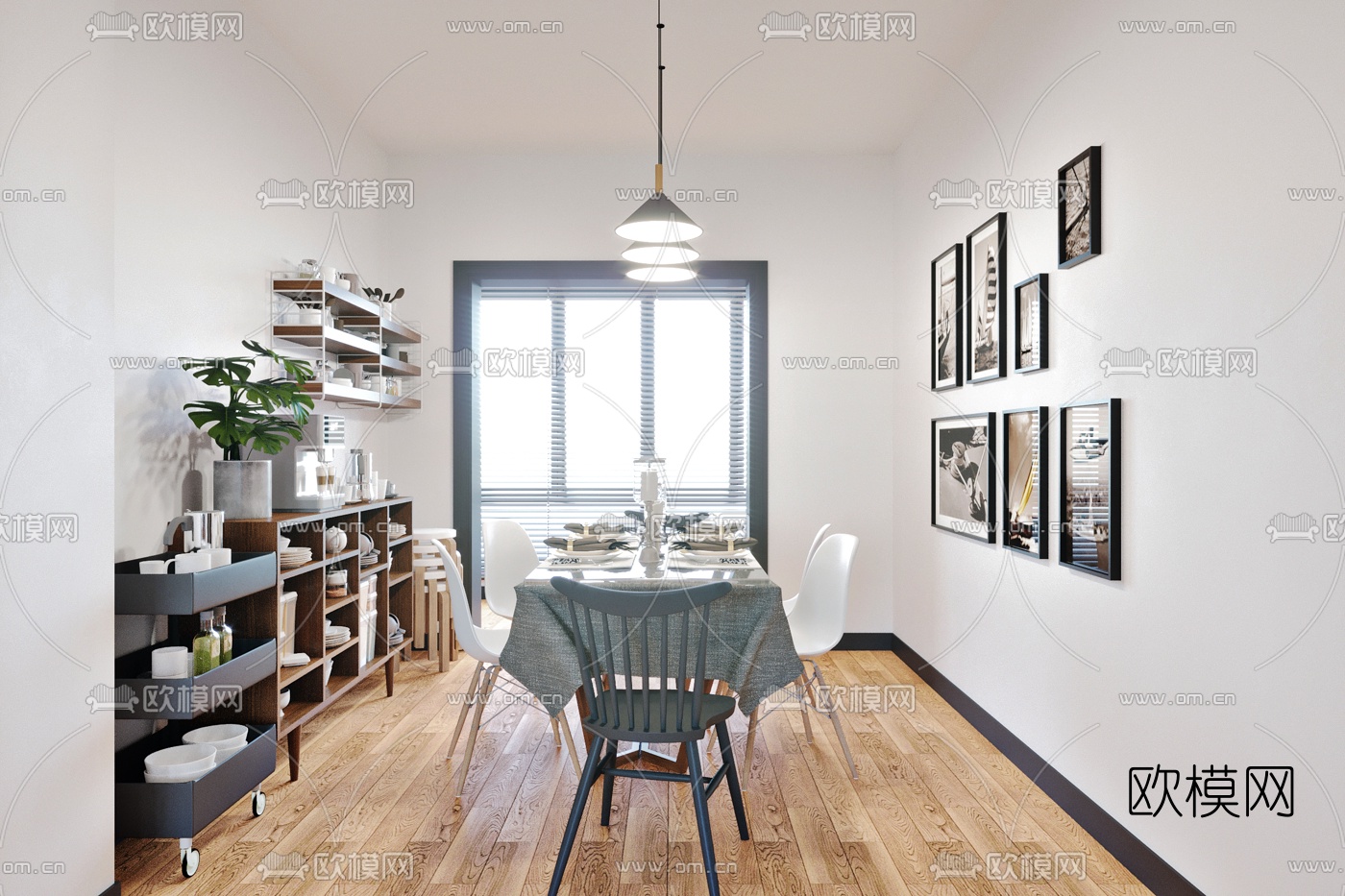 北欧客厅餐厅3d模型下载（渲染图2）