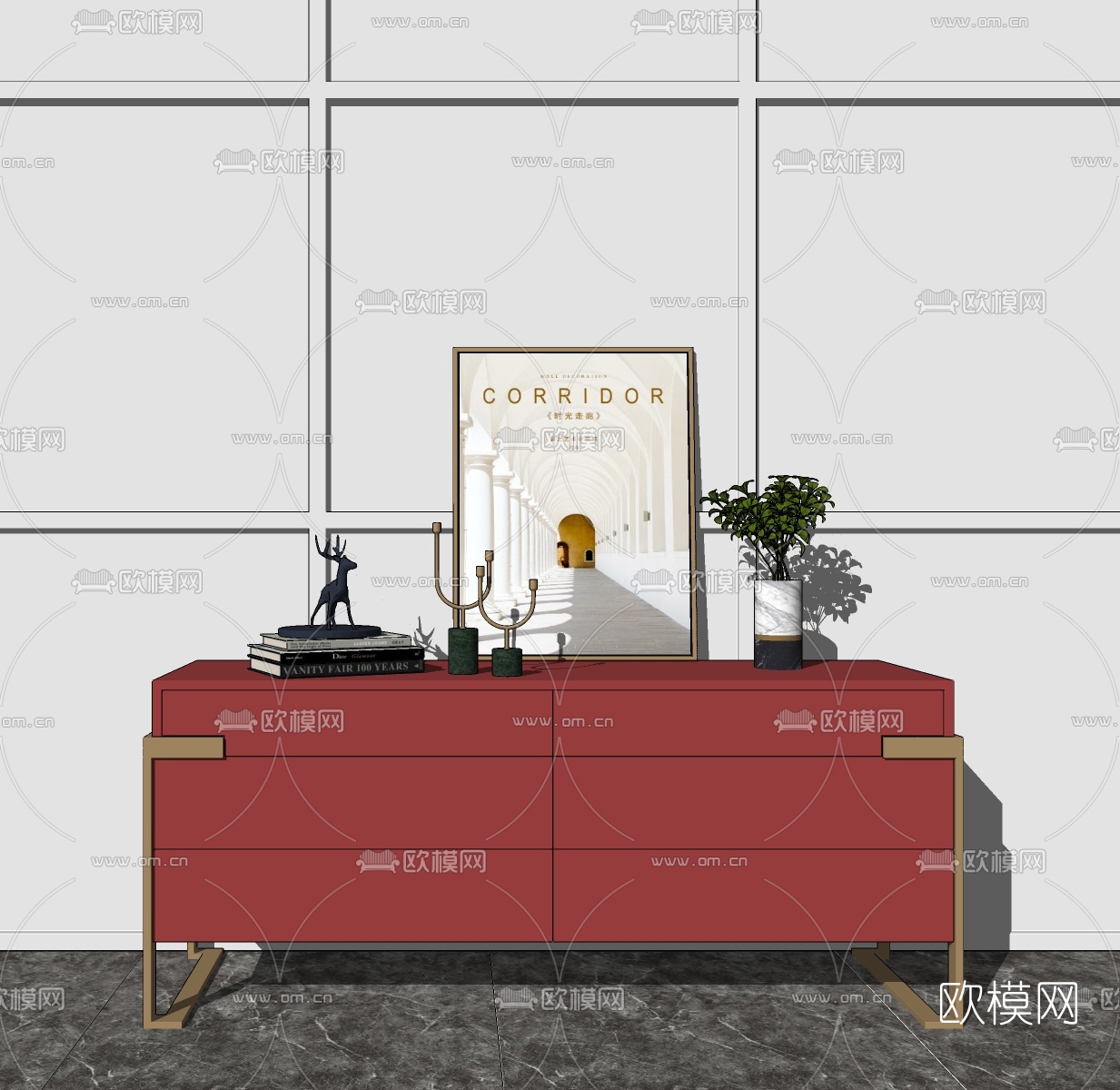 现代轻奢边柜su模型下载