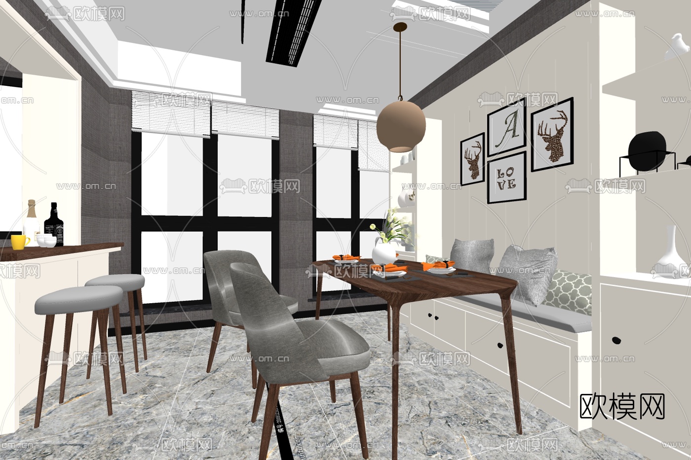 北欧餐厅免费su模型下载