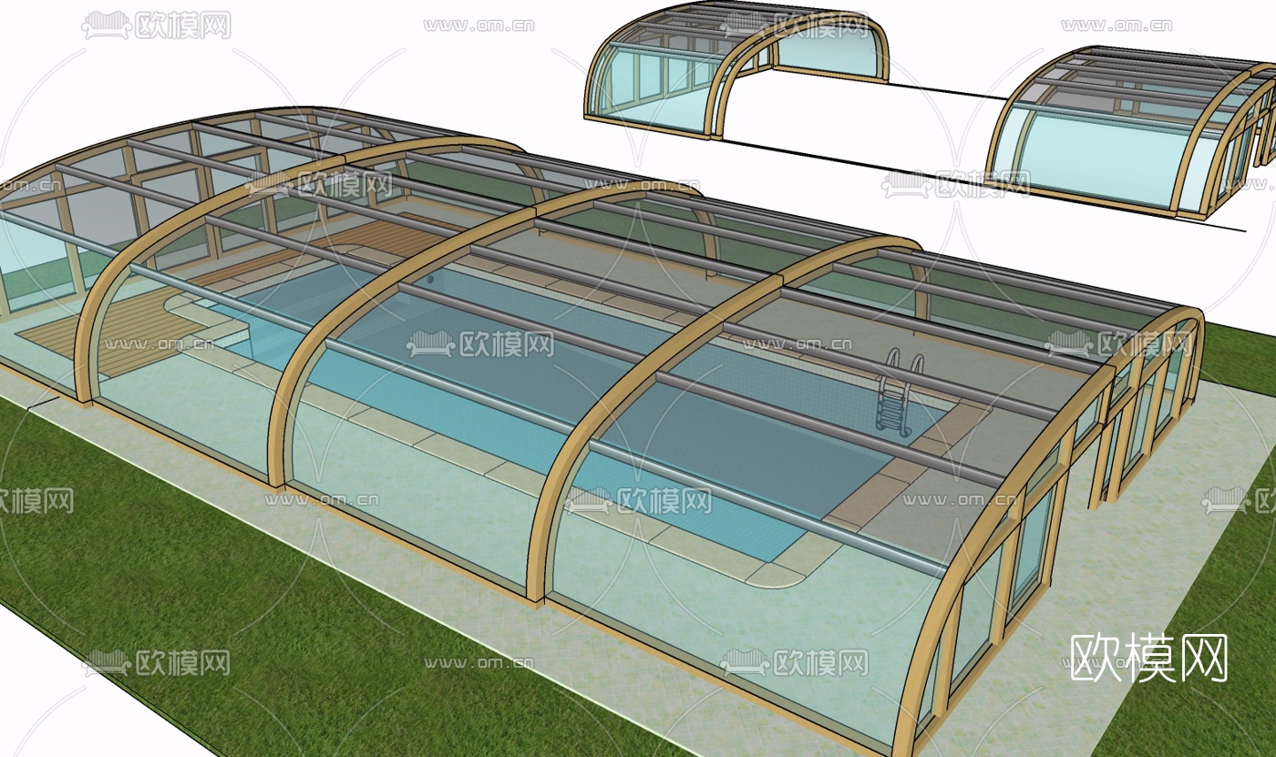 现代游泳池免费su模型下载