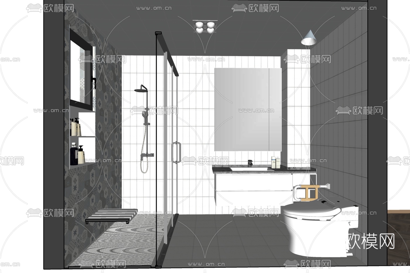 现代浴室卫生间su模型下载