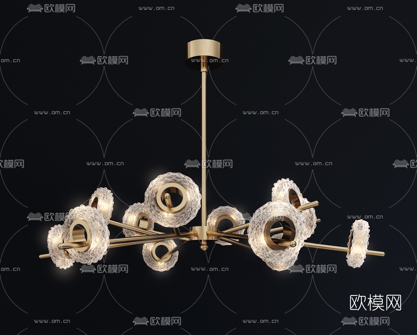 现代创意金属水晶吊灯3d模型下载（渲染图2）