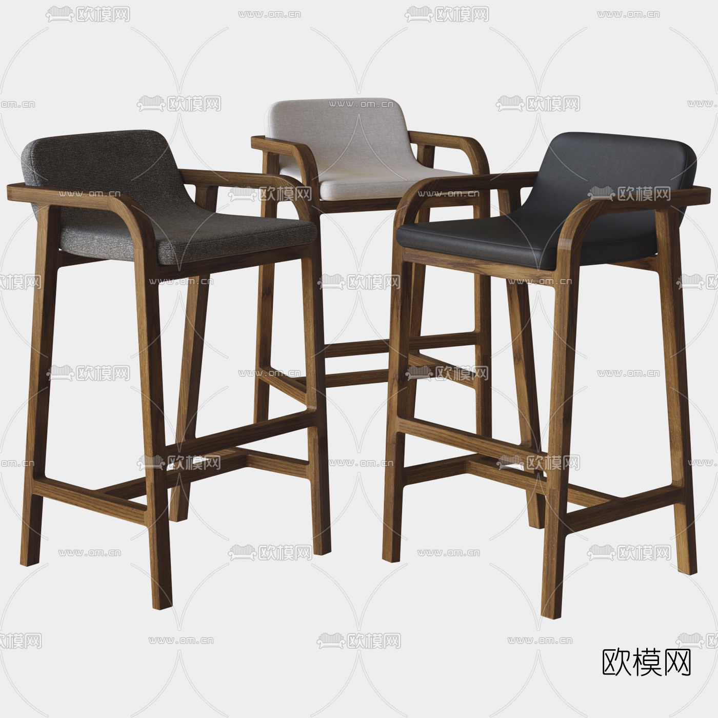 现代实木吧台椅3d模型下载（渲染图2）
