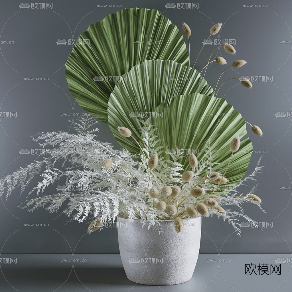 现代干花花盆插花3d模型