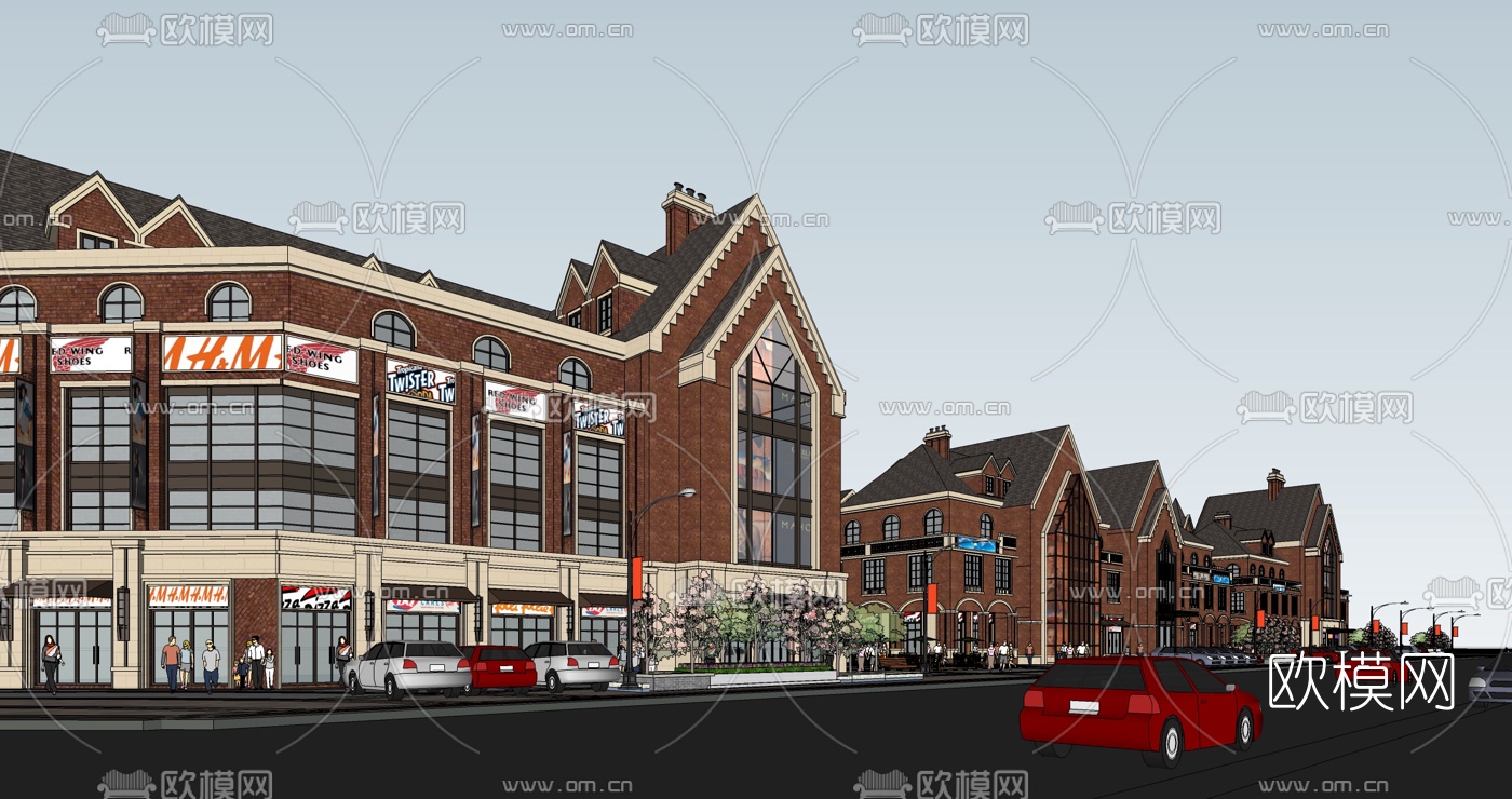 欧式商业街su模型下载（渲染图2）