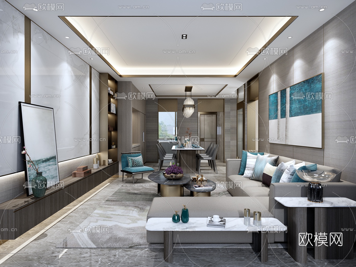 现代客厅餐厅免费3d模型