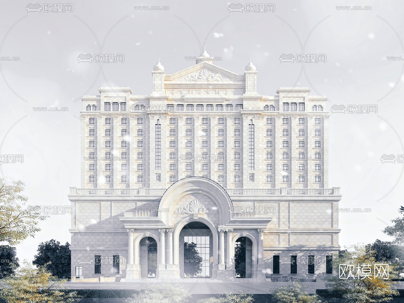 欧式酒店外观3d模型下载