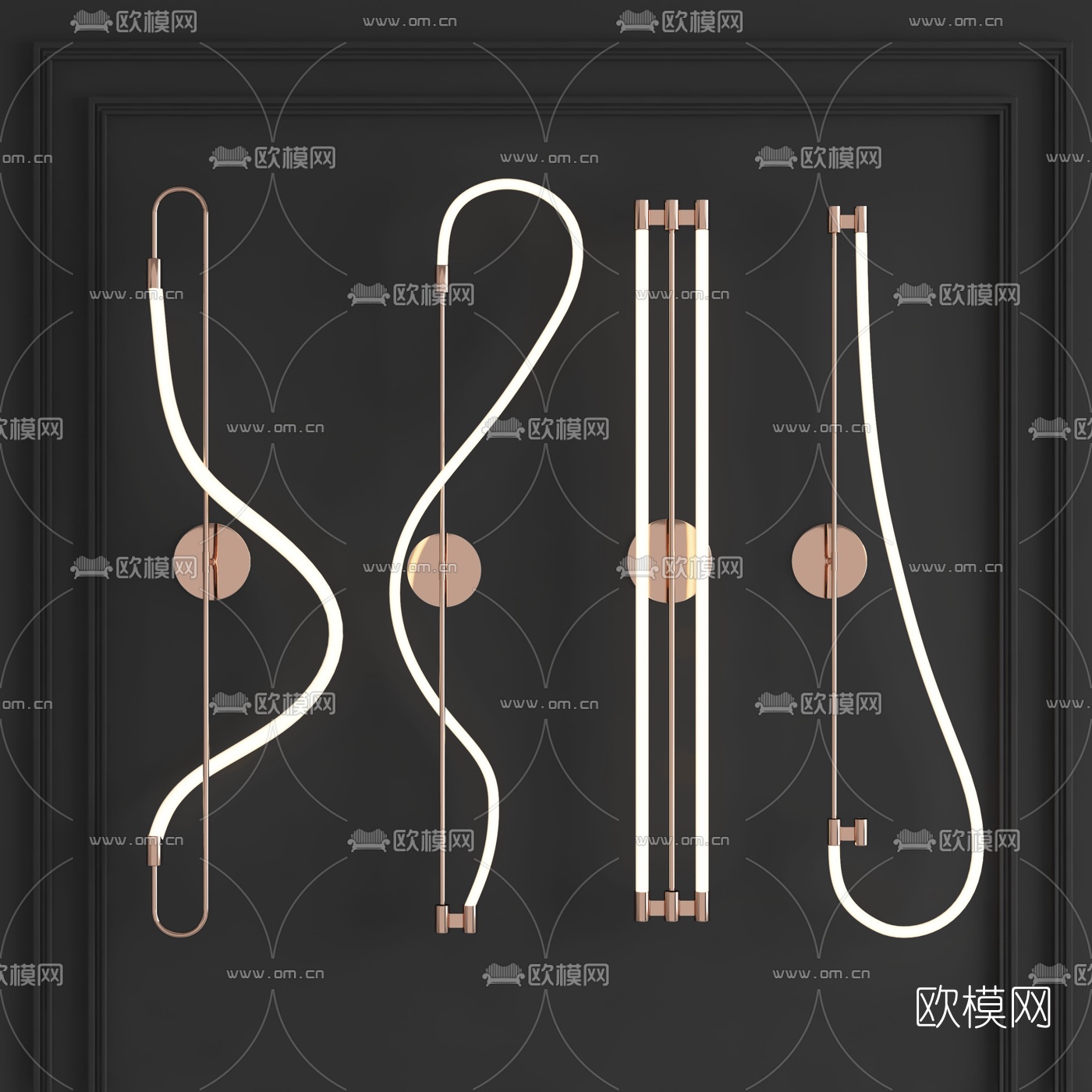现代金属创意壁灯组合3d模型