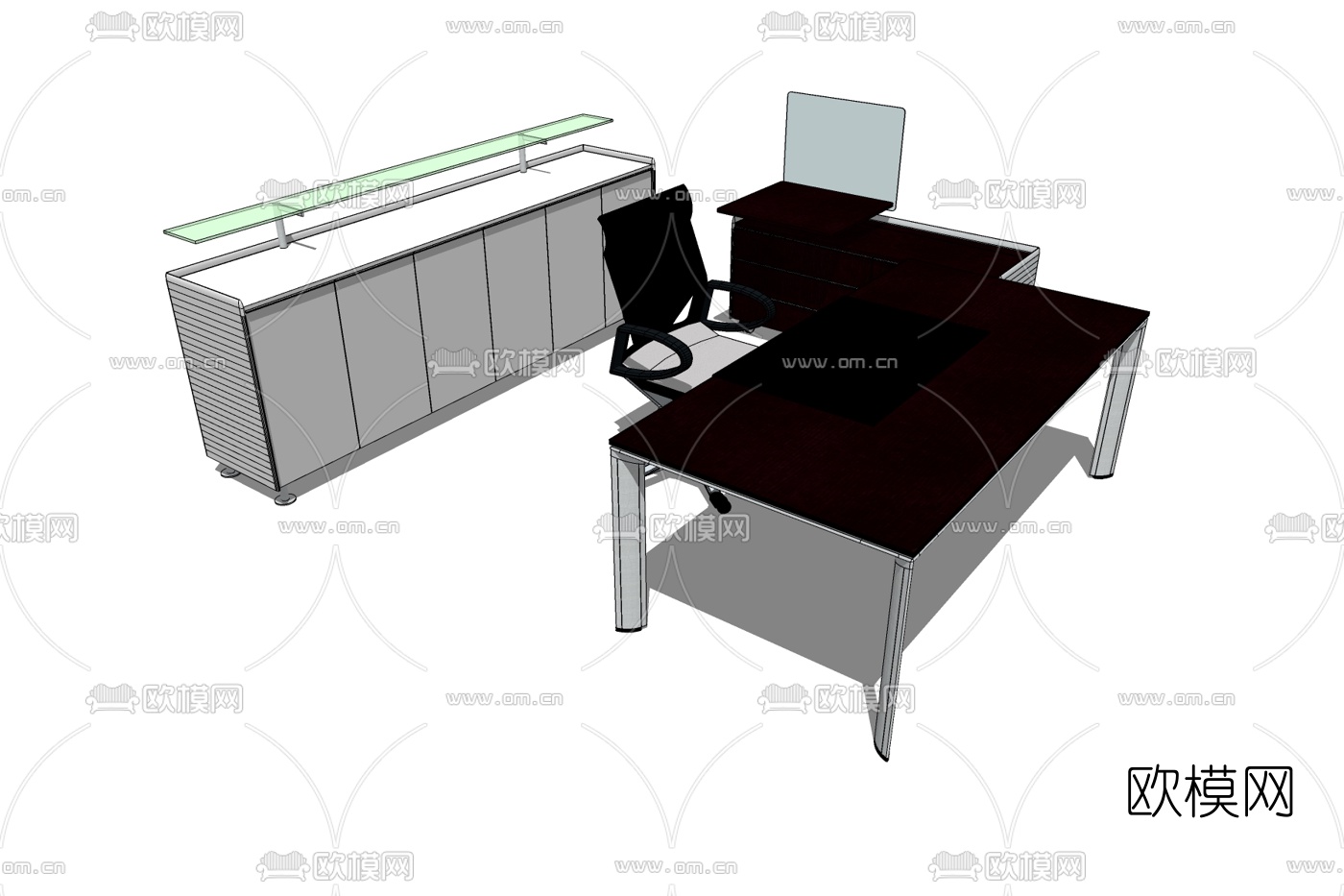 现代实木班台桌免费su模型下载
