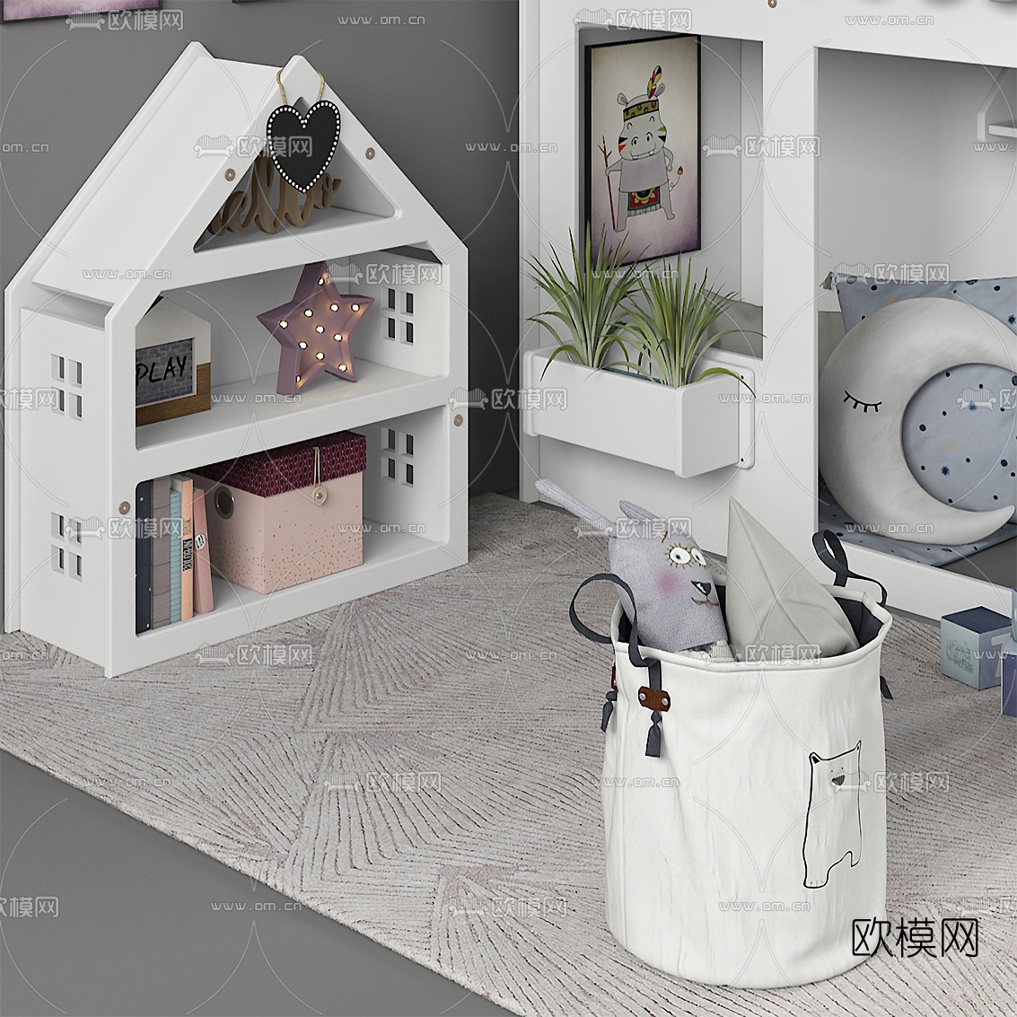 现代儿童柜玩具小屋3d模型下载（渲染图2）