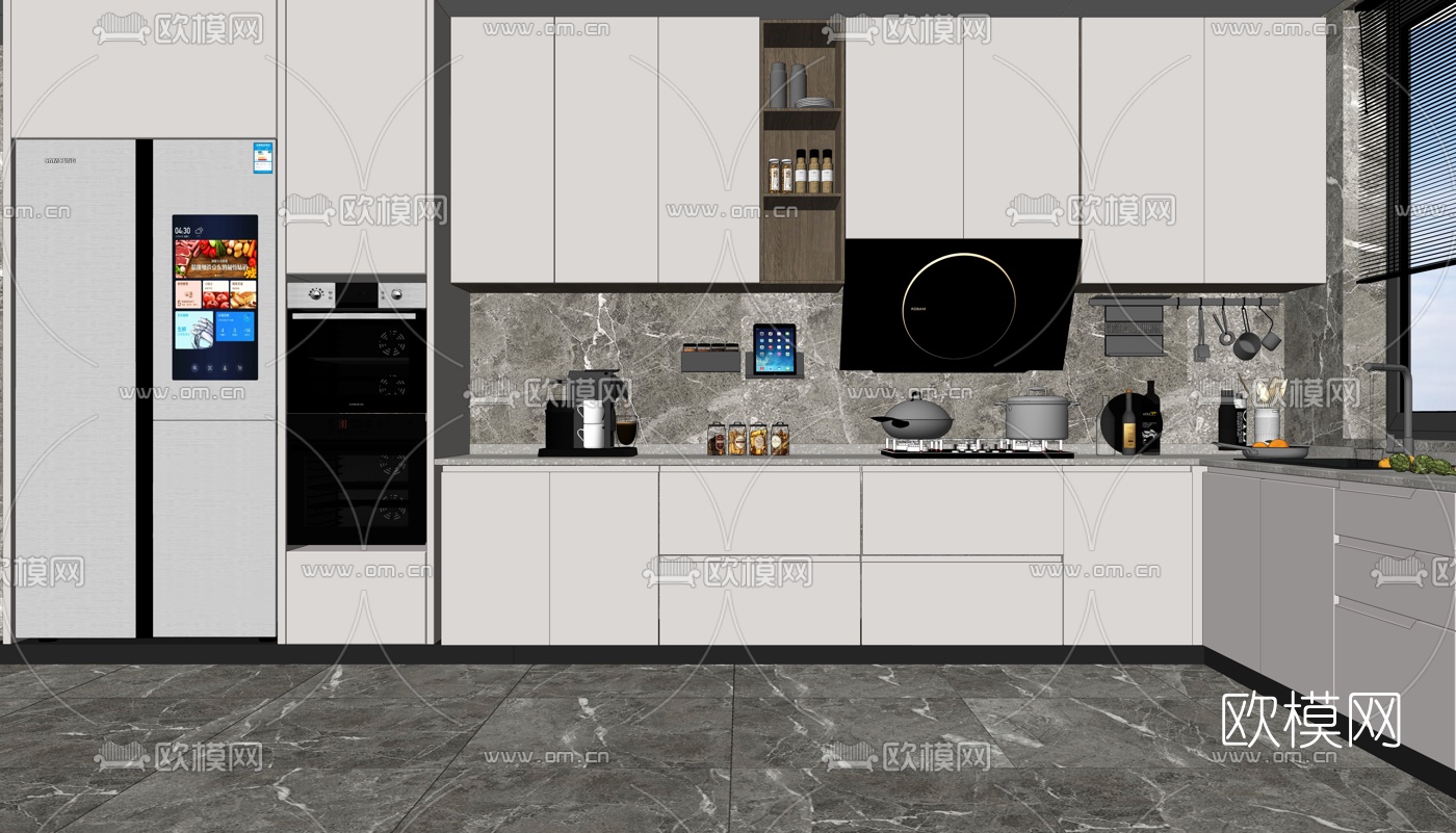 现代厨房su模型下载（渲染图2）