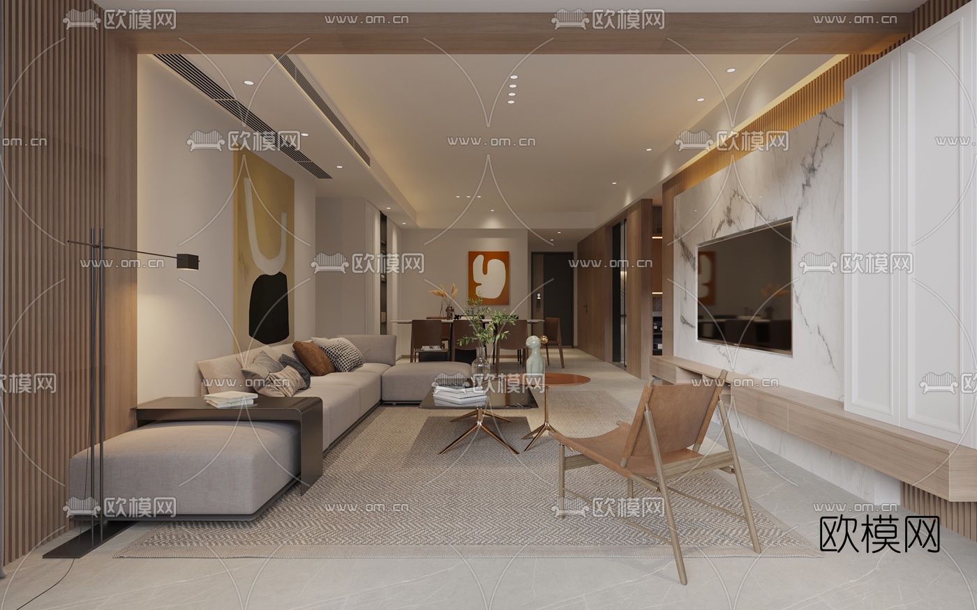 现代客厅餐厅免费3d模型下载（渲染图4）