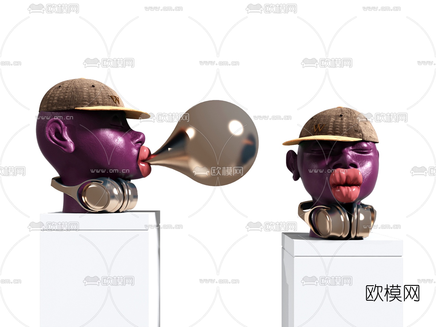现代吹泡泡头像雕塑3d模型