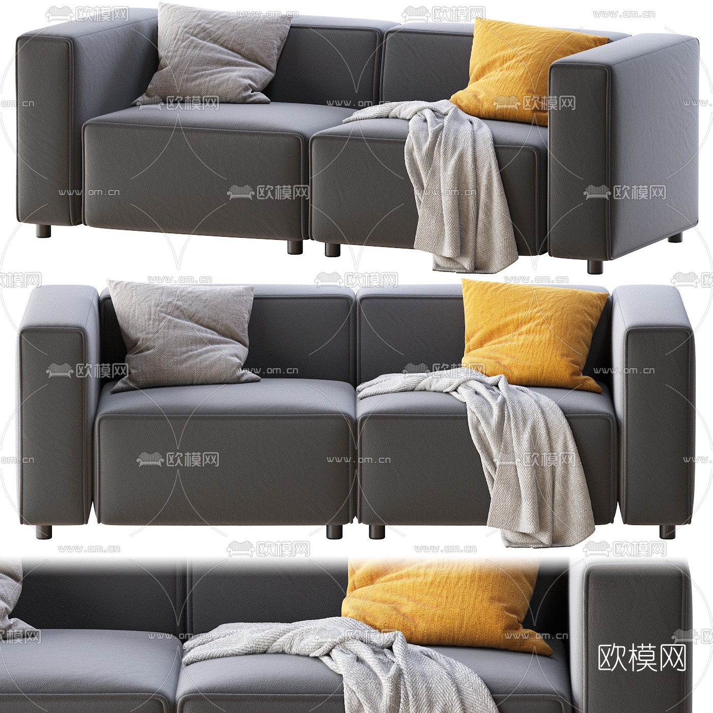 现代布艺双人沙发3d模型下载（渲染图1）