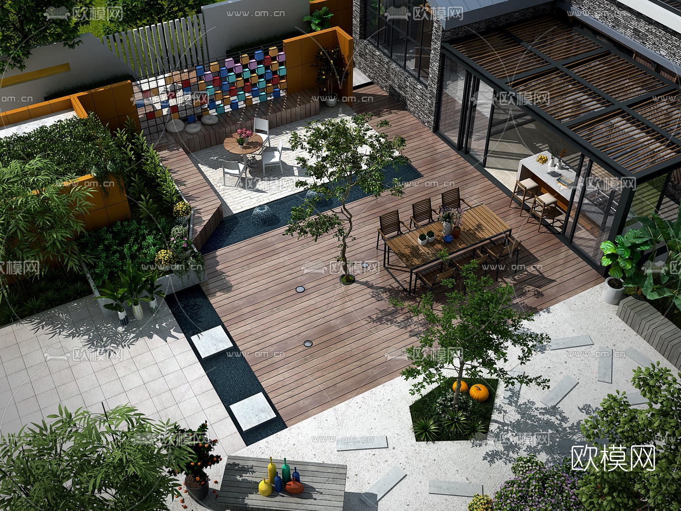 现代别墅庭院花园鸟瞰3d模型-免费3dmax模型库-欧模网