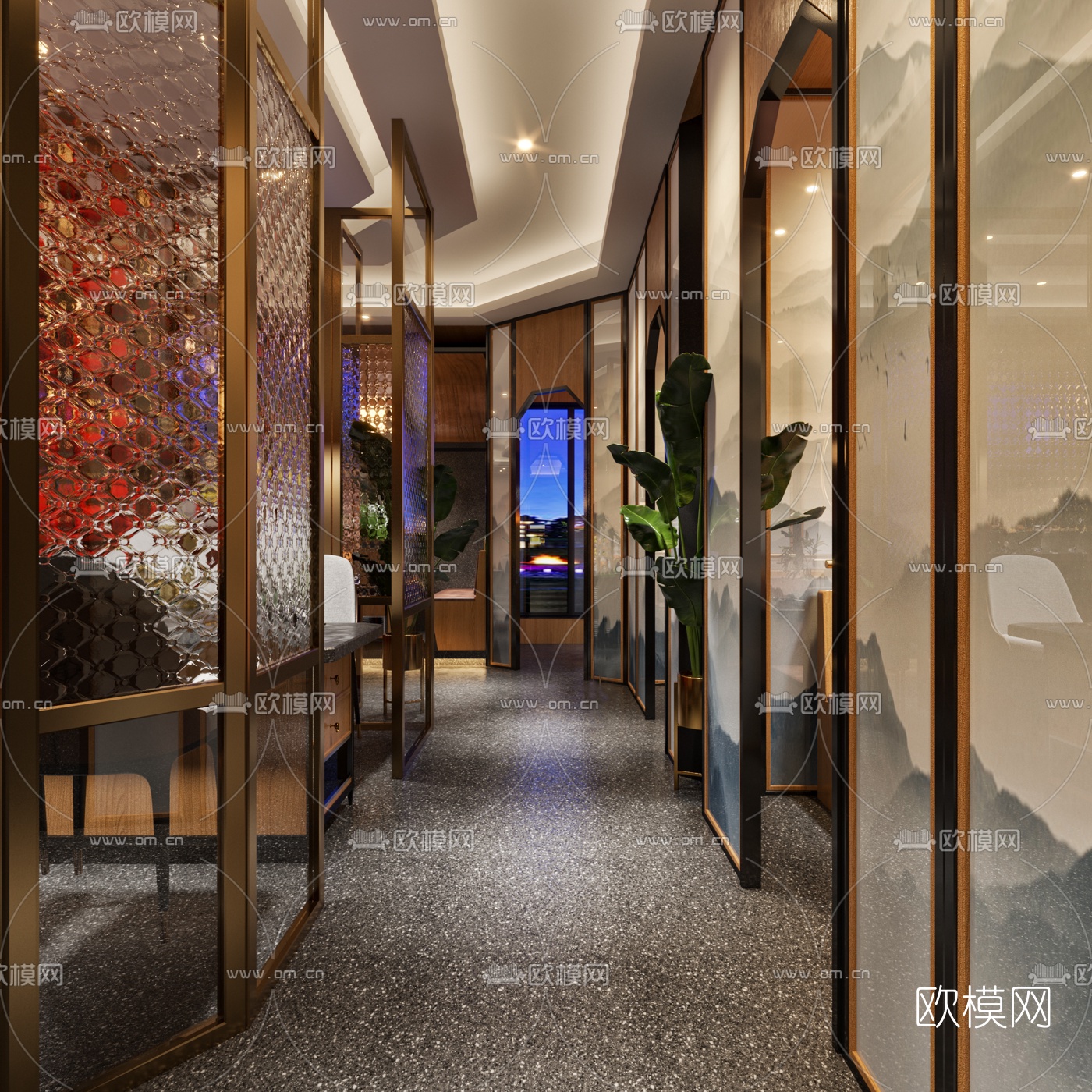 新中式混搭自助餐厅3d模型