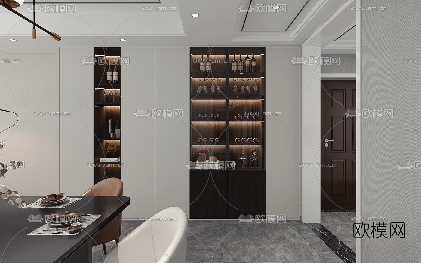 现代客厅餐厅厨房3d模型