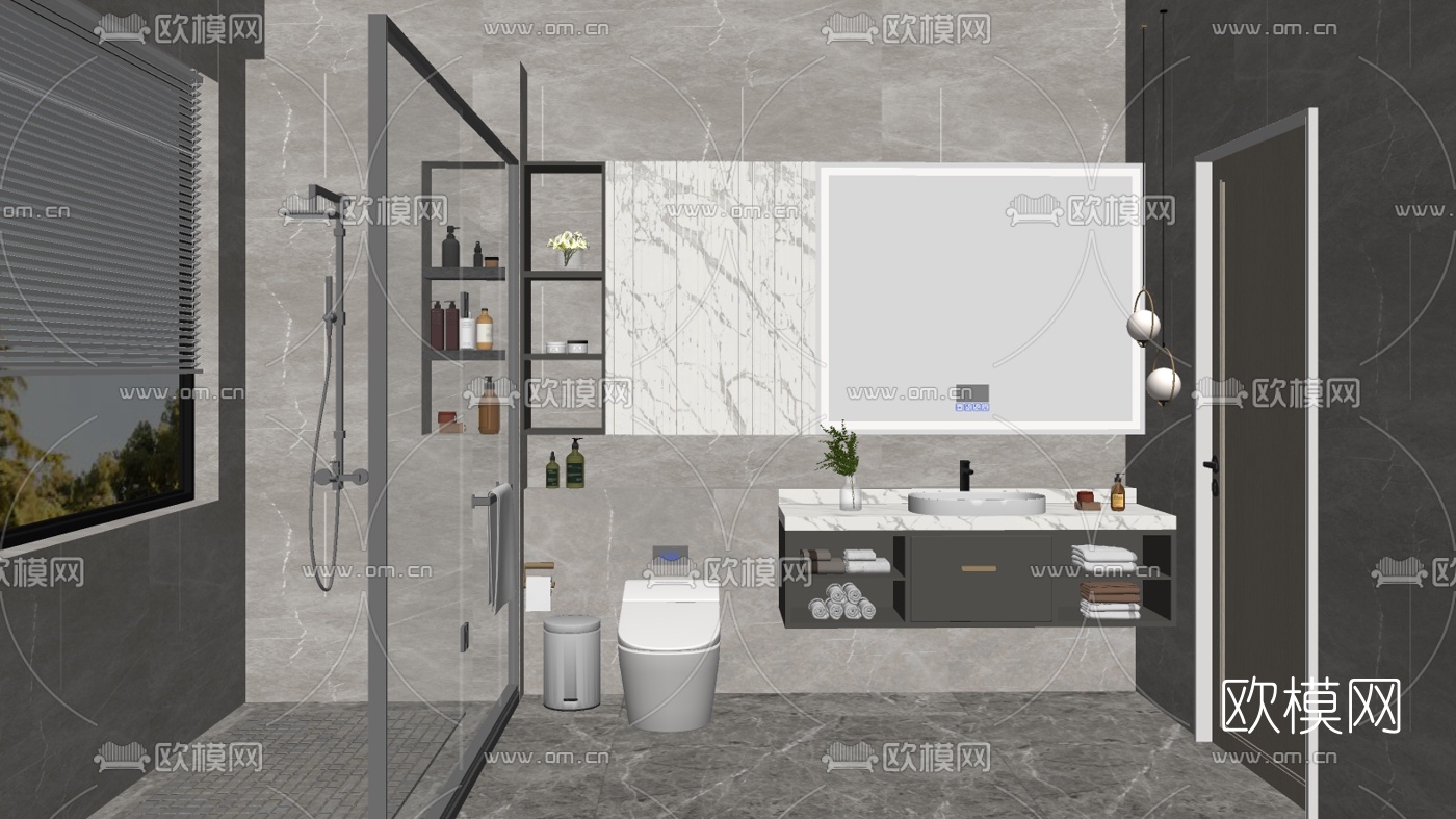 现代卫生间浴室su模型下载