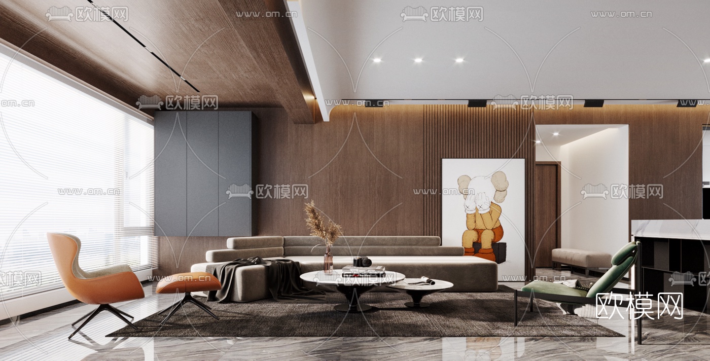 现代客厅餐厅3d模型