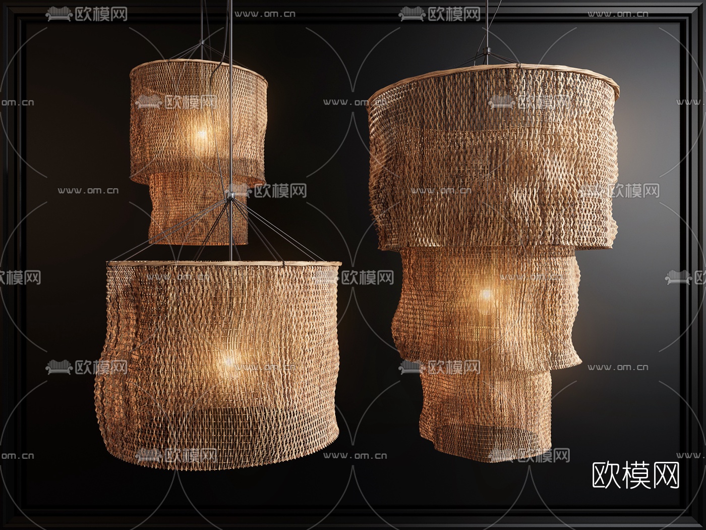 自然风藤编吊灯3d模型