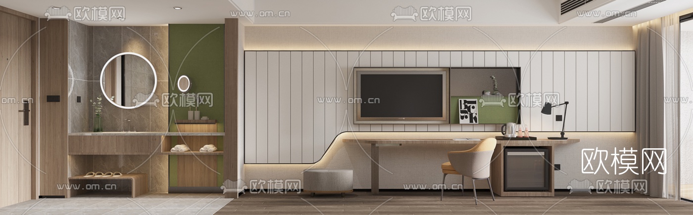 现代酒店双床客房3d模型