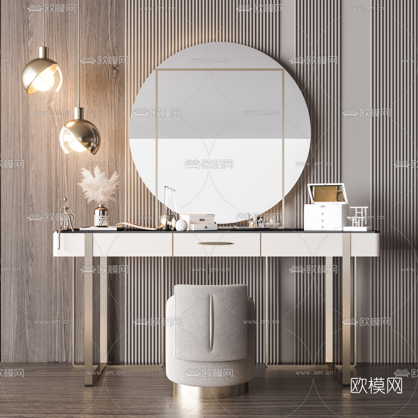 现代轻奢梳妆台3d模型