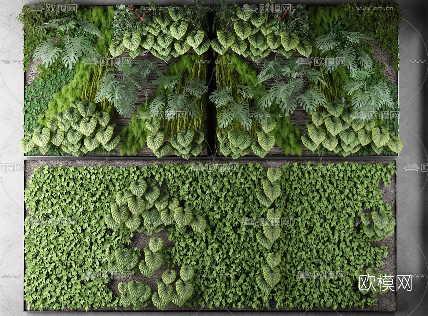 现代花草植物墙3d模型下载