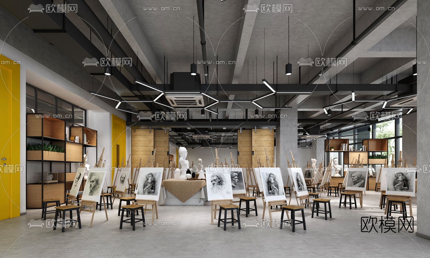 工业风美术教室3d模型