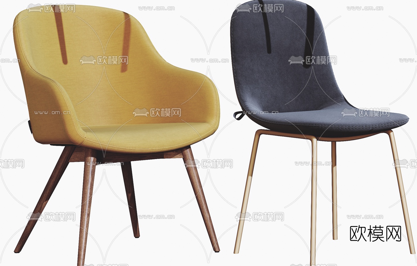 北欧绒布休闲椅3d模型下载（渲染图3）