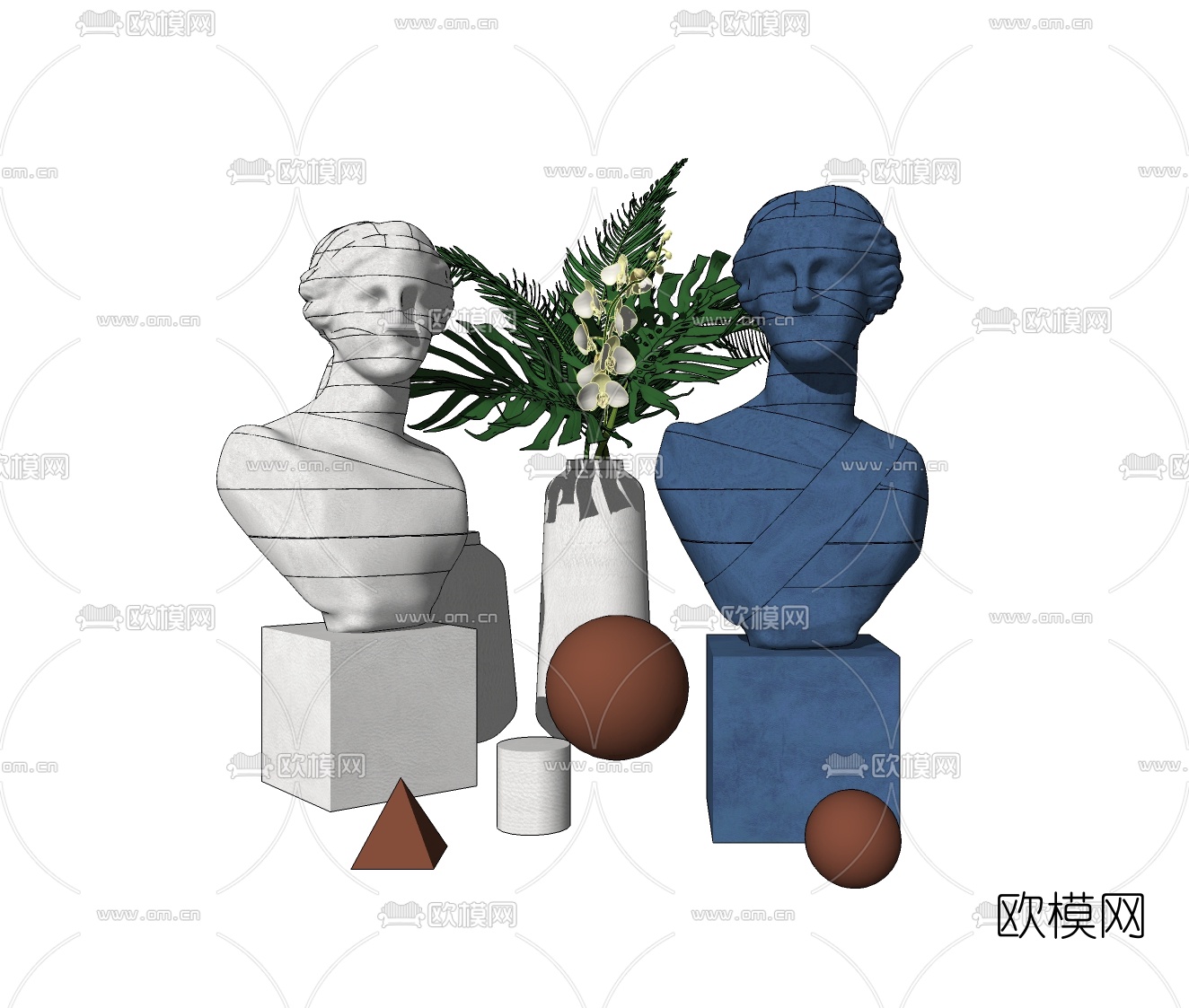 简欧石膏人物雕塑su模型下载