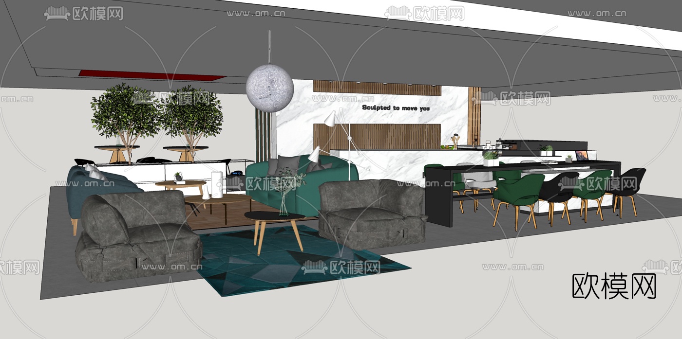 新中式办公前台su模型下载（渲染图2）