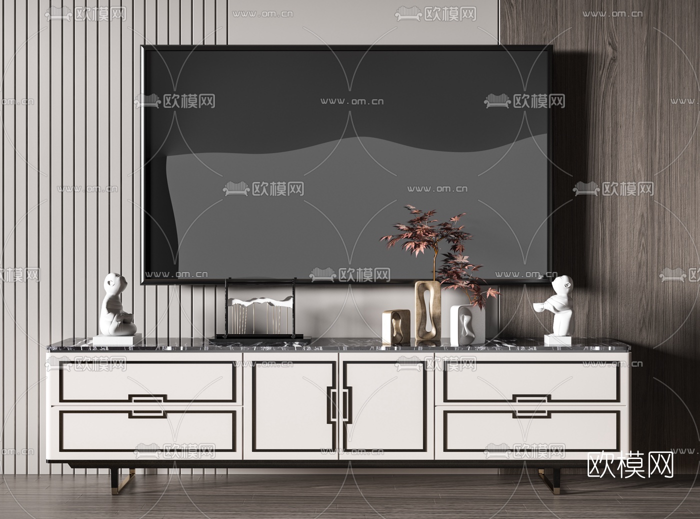 新中式大理石电视柜3d模型下载