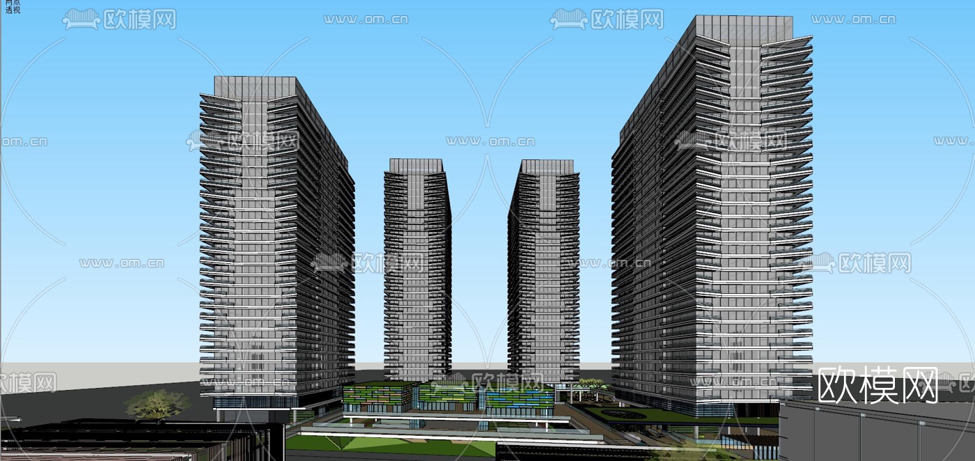 现代办公园区鸟瞰su模型下载（渲染图6）