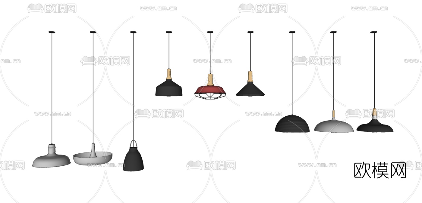北欧灯罩工矿吊灯su模型下载