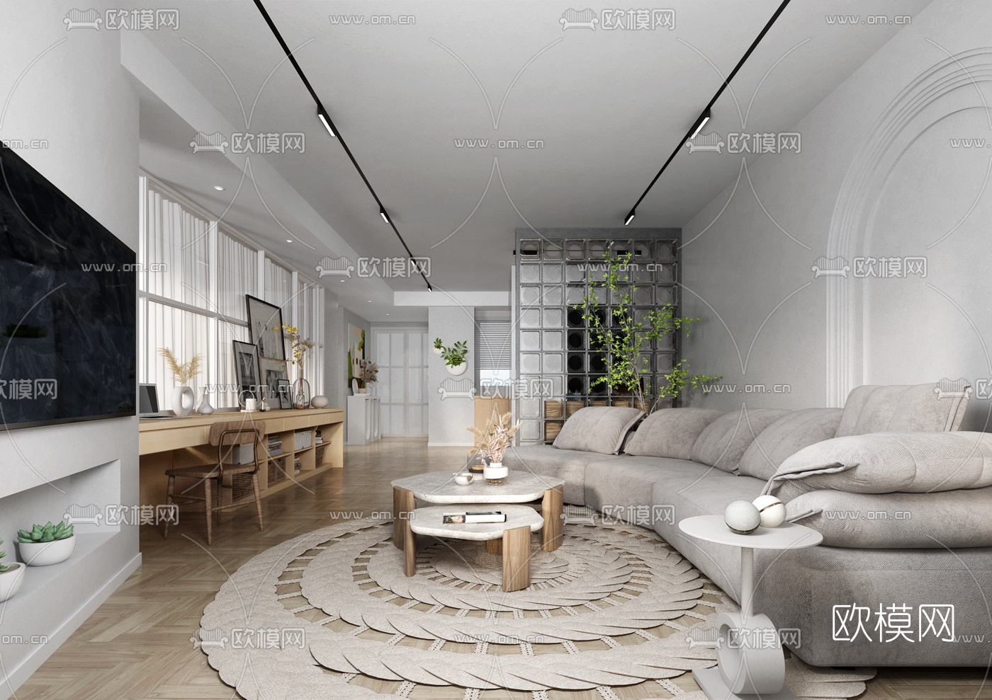 北欧客厅餐厅3d模型下载（渲染图1）